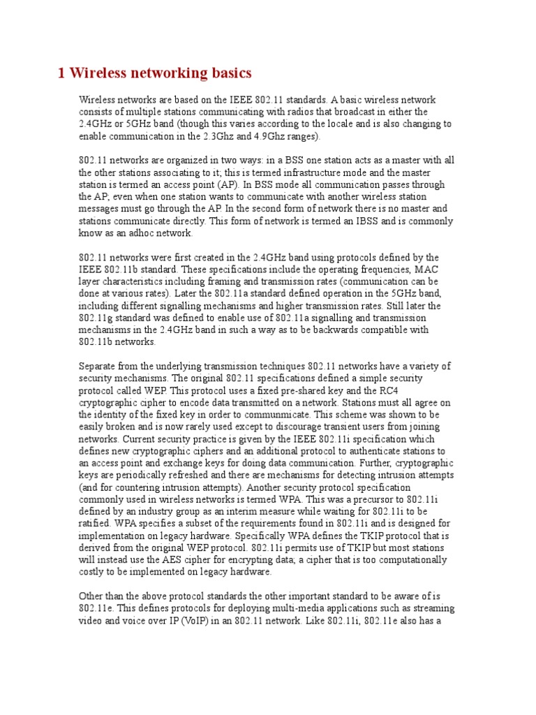 1 Wireless Networking Basics PDF Wireless Lan Ieee 802.11