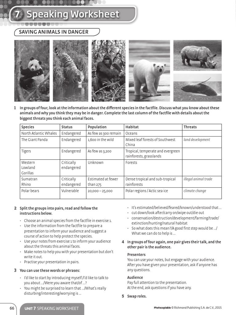 Speaking Worksheet: Saving Animals in Danger | PDF | Endangered Species ...