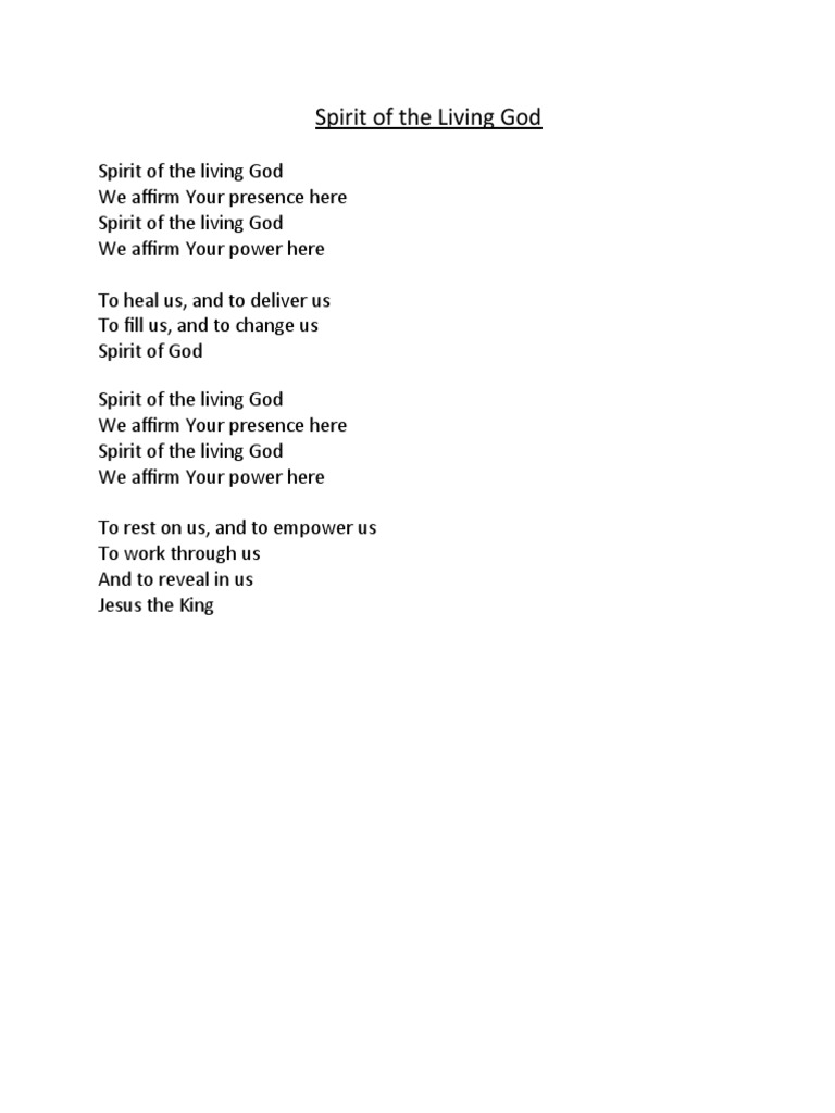 Spirit of the Living God Lyrics | PDF | Wellness | Religion & Spirituality