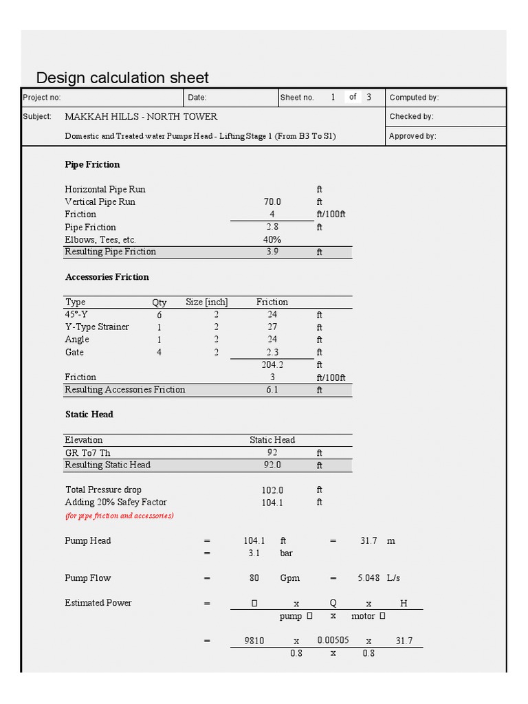 Pump Head Calculation for Makkah Hills | PDF | Pipe (Fluid Conveyance ...