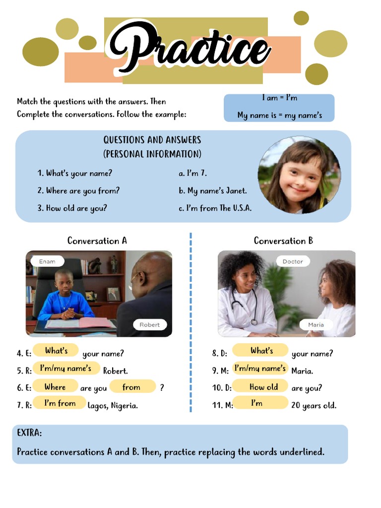 Personal Information Conversation Practice | PDF | Language Arts ...