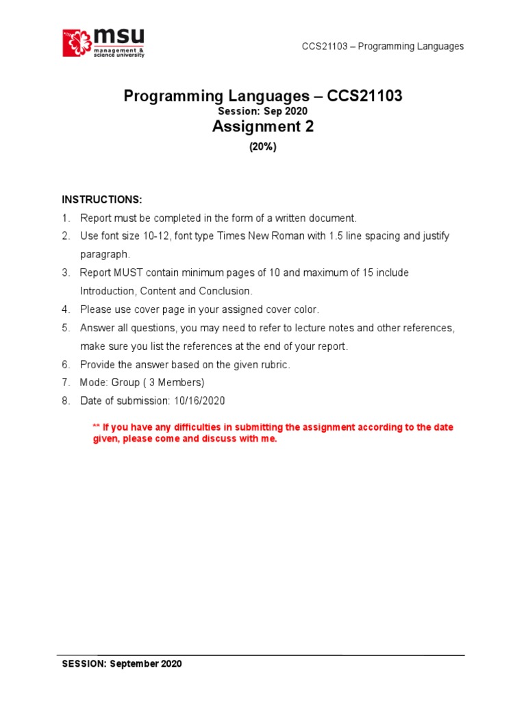 Programming Languages Assignment Guide | PDF | Concept | World Wide Web