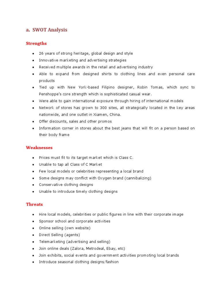 Penshoppe SWOT Analysis Overview | PDF