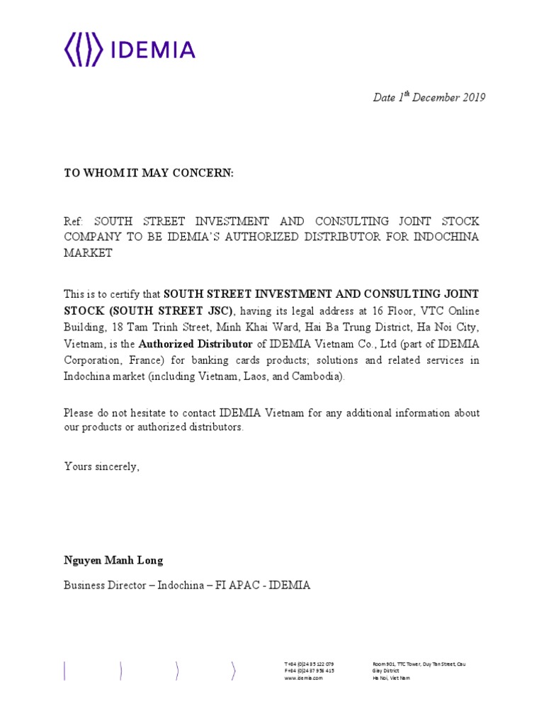 Distributor Letter South Street - 2019 | PDF
