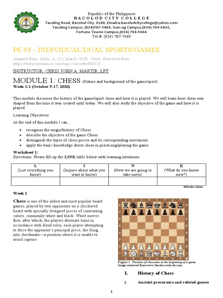 Pe 03 Individual/Dual Sports/Games Chess PDF Chess Board Games