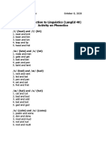 Introduction To Linguistics (Langed 40) Activity On Phonetics