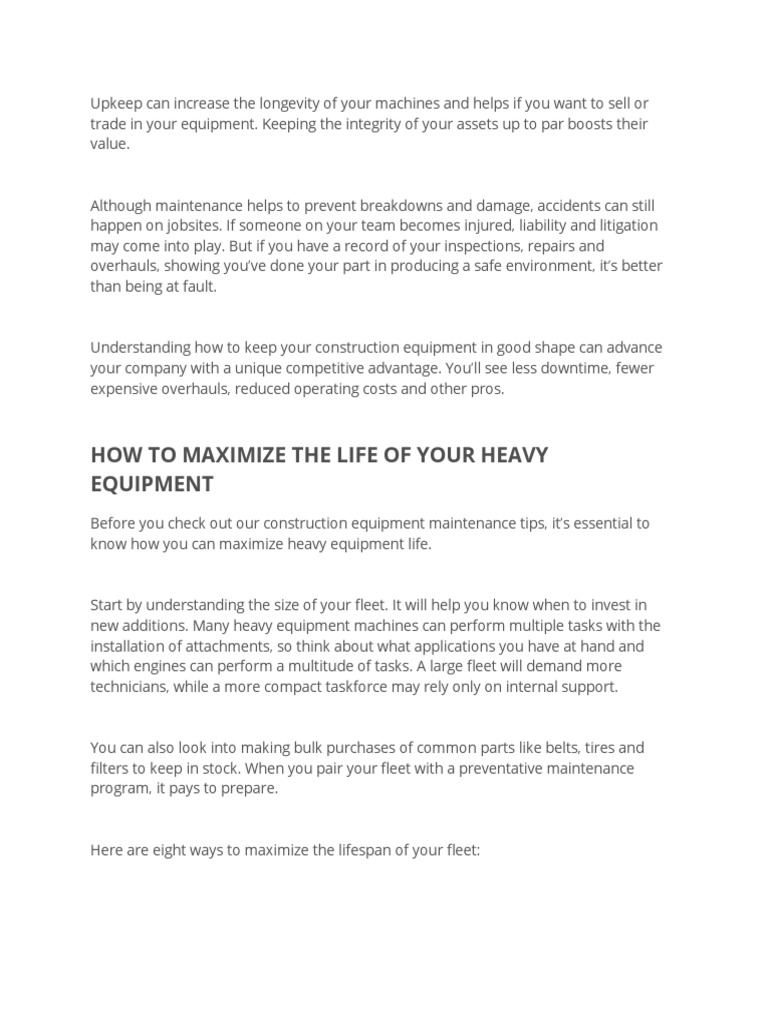 Eight Strategies for Maximizing the Lifespan of Construction Equipment