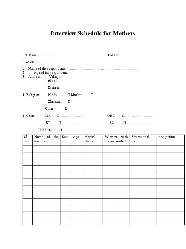 Interview Schedule for Mothers' Nutrition | PDF | Malnutrition | Foods