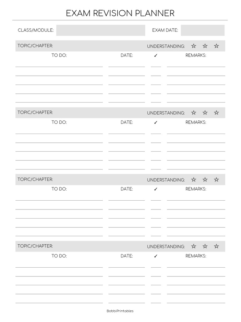 Exam Revision Planner Template | PDF