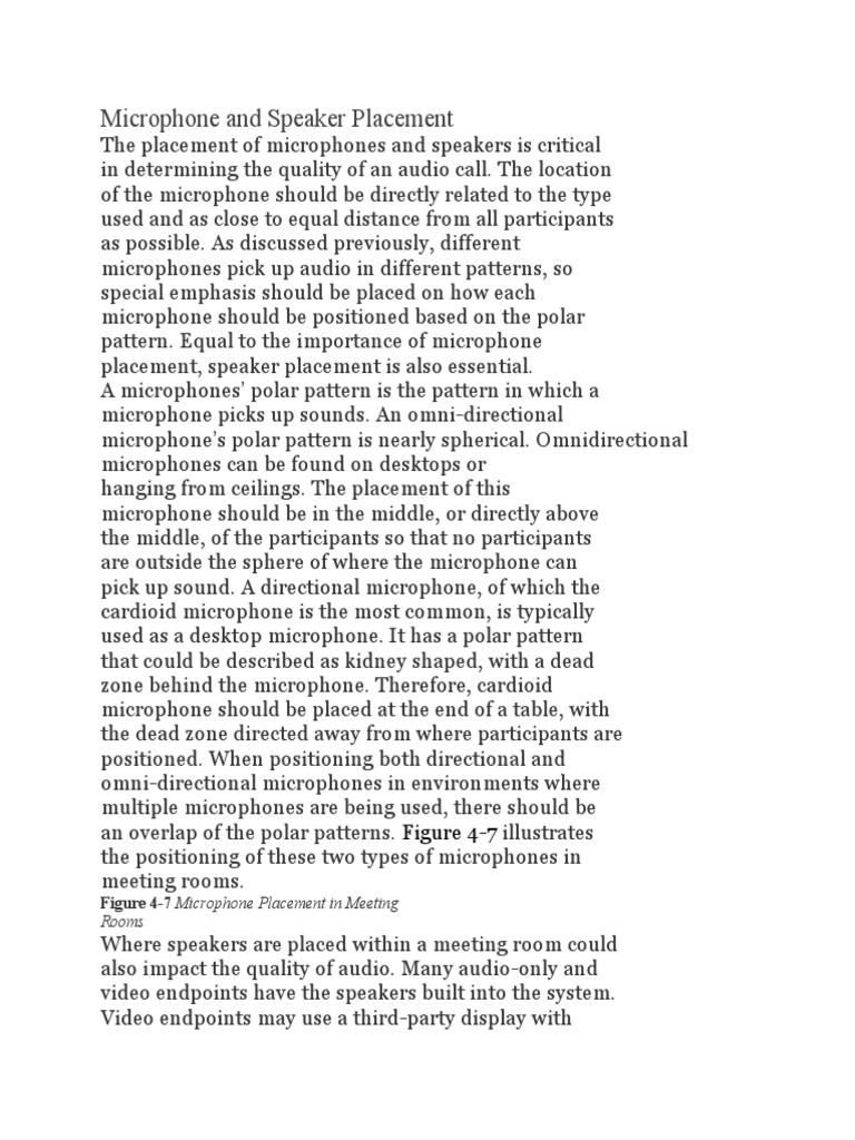 Microphone and Speaker Placement PDF Microphone Loudspeaker