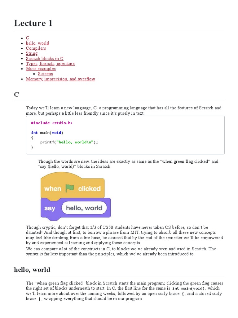 Lecture 1 Cs50x Pdf Download Free Pdf Subroutine Integer