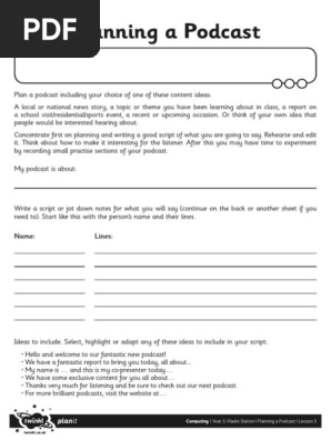 Activity Sheet Planning a Podcast