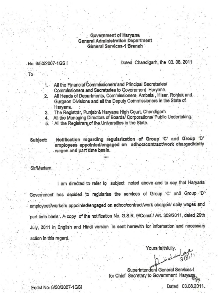 Haryana Regularization of Service | PDF