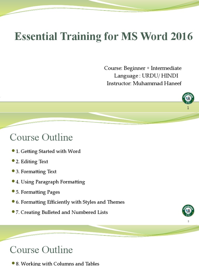 MS Word 2016 Training Overview | PDF | Computing | Software