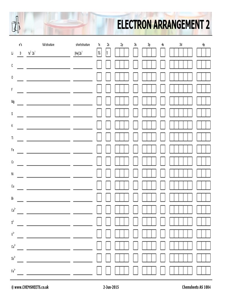 Electron Arrangement Worksheet PDF
