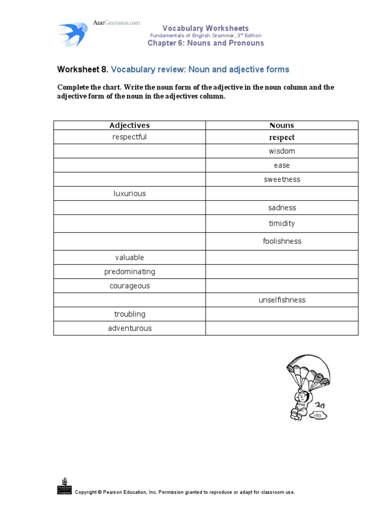 Worksheet 8.: Vocabulary Review: Noun and Adjective Forms | PDF