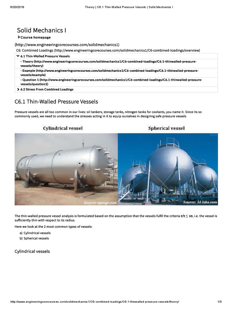 Thin-Walled Pressure Vessels Theory | PDF | Stress (Mechanics ...