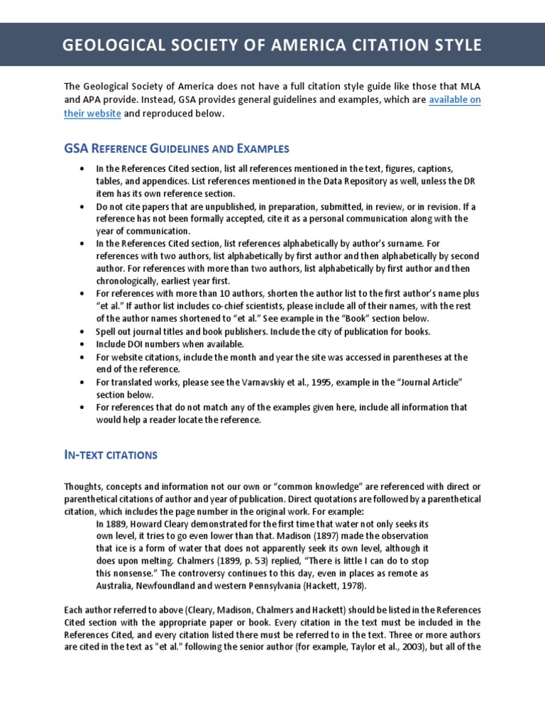Geological Society of America Citation Style: GSA R G E | Download Free ...