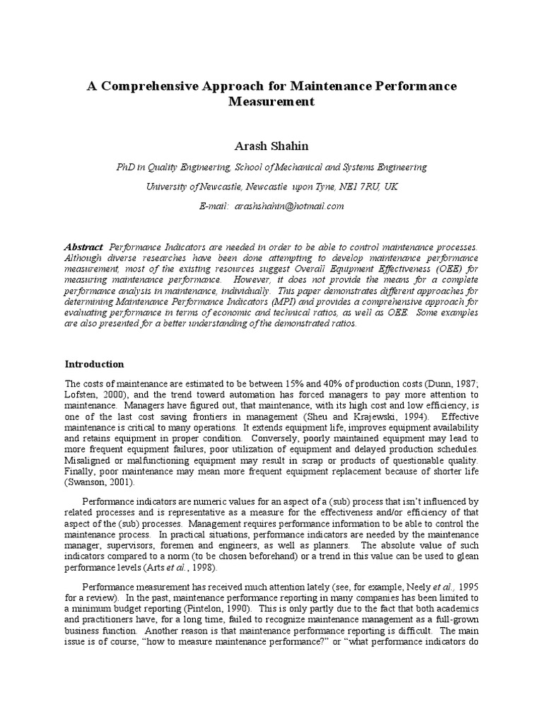 Maintenance Performance Measurement Strategies | PDF | Performance ...