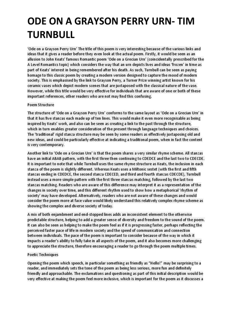 Ode On A Grayson Perry Urn PDF Poetry