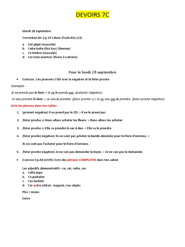 Devoirs 7c Correction | PDF