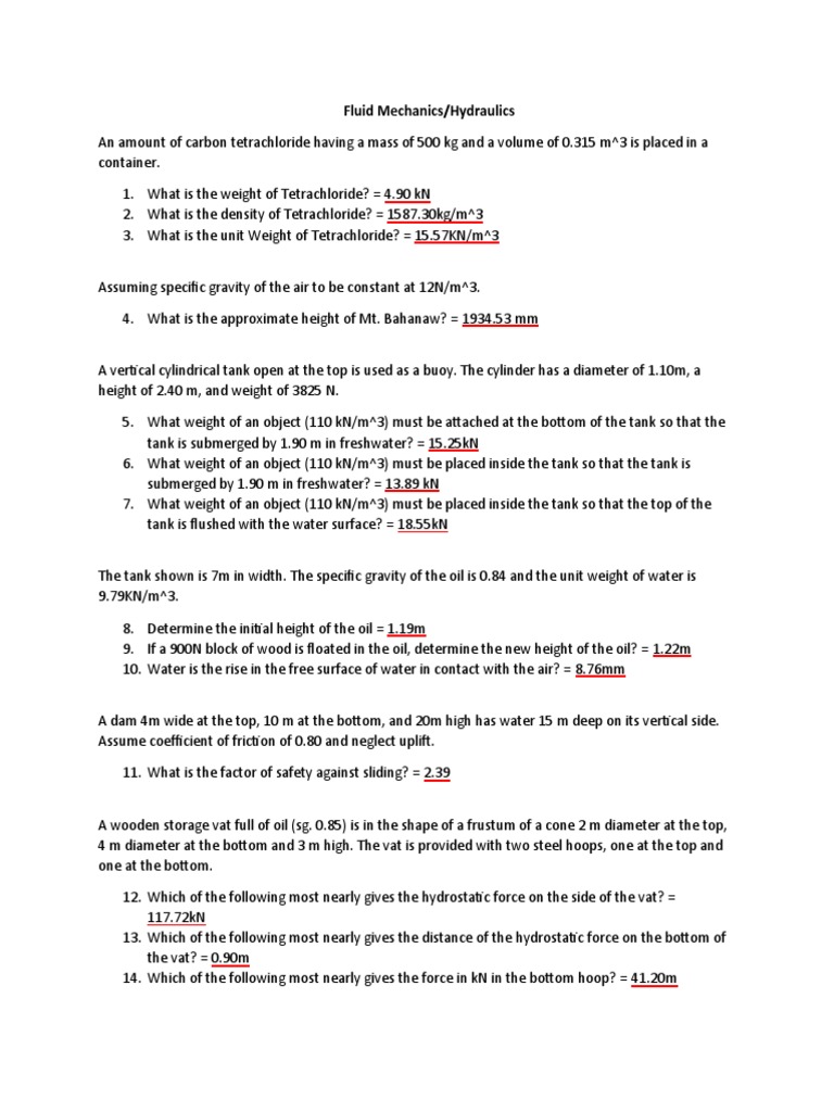 Fluid Mechanics Calculations and Analysis | PDF | Pressure | Buoyancy