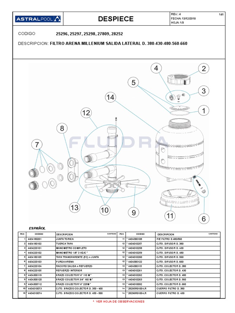 Millenium Sand Filter Parts Breakdown | PDF | Geographical Technology ...