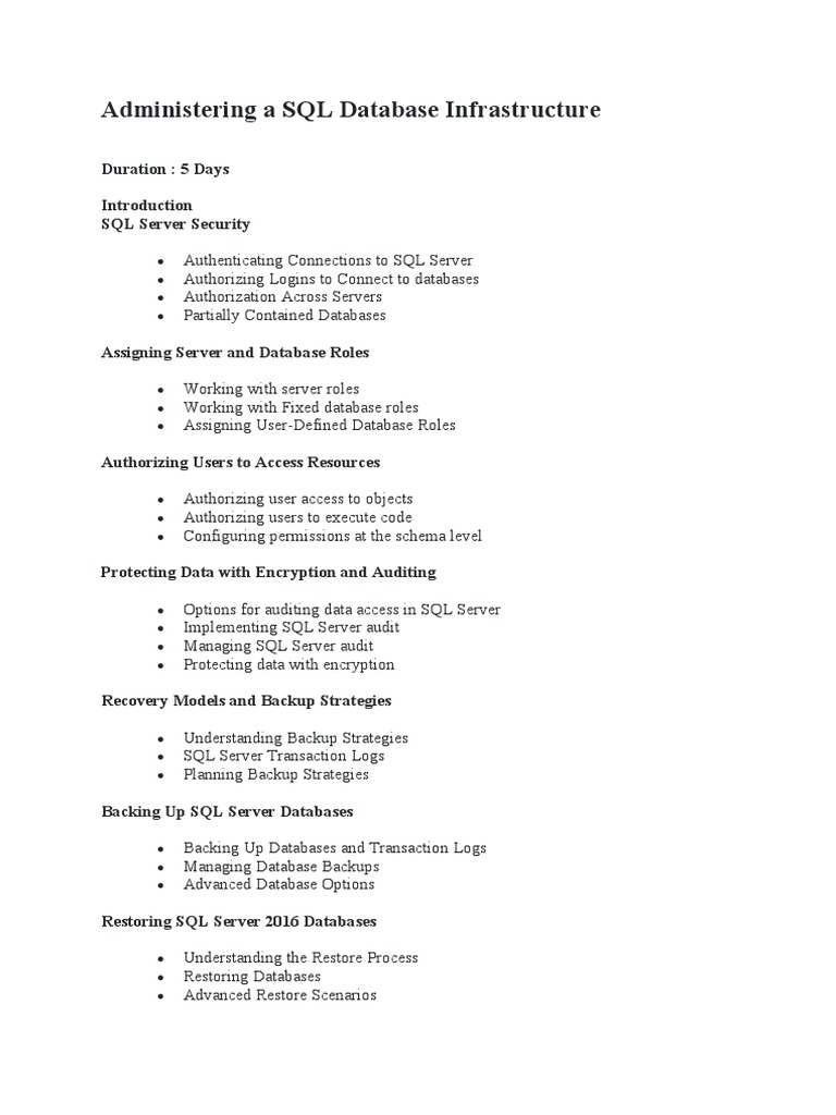 Administering A SQL Database Infrastructure | PDF | Microsoft Sql ...