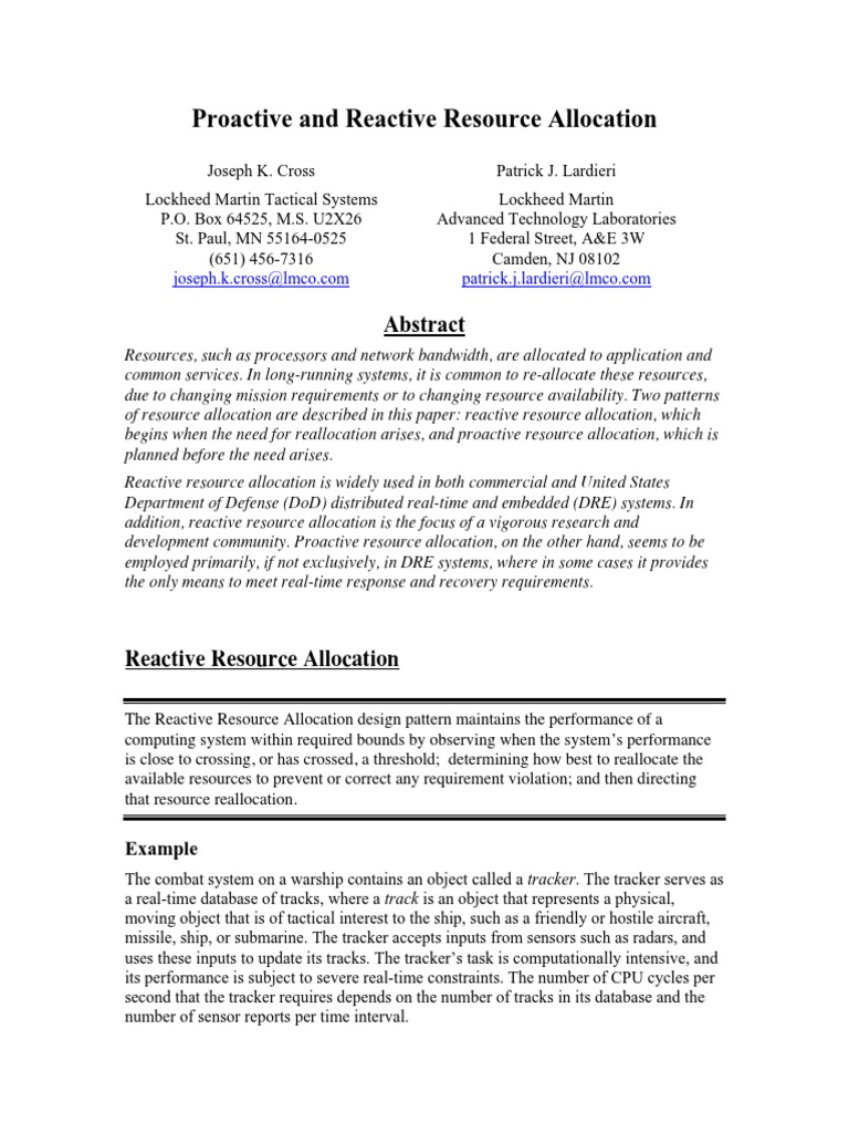 Proactive vs Reactive Resource Allocation | PDF | System | Quality Of ...