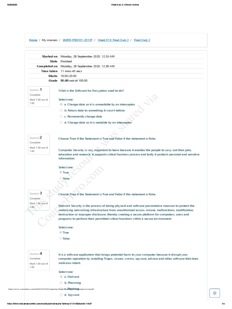 Final Quiz 2 Attempt Review Insights | PDF