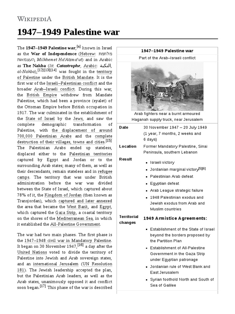 1947-1949 Palestine War | PDF | Mandatory Palestine | Israel