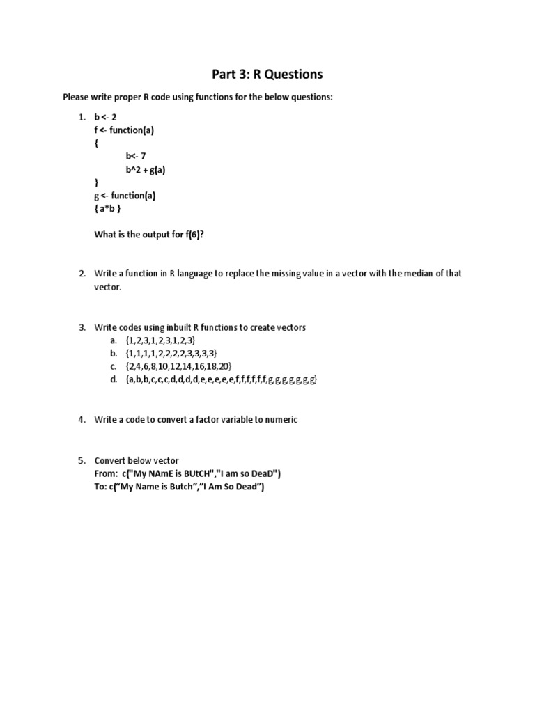 R Coding Exercises and Functions | PDF