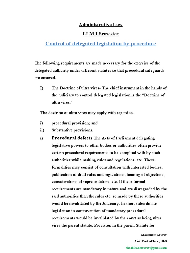Control of Delegated Legislation by Procedure Administrative Law LLM I