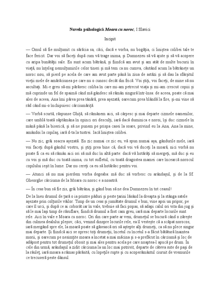 Relatie Incipit Final Moara Cu Noroc Moara Cu Noroc Fisa de Lucru Incipit | PDF