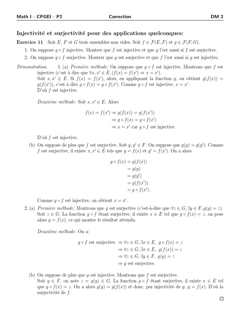 Correction DM 2 : Injectivité et Surjectivité | PDF | Inclusion ...