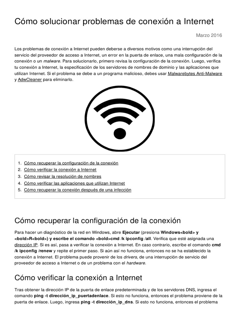 Cómo Solucionar Problemas de Conexión A Internet | PDF | sistema de ...