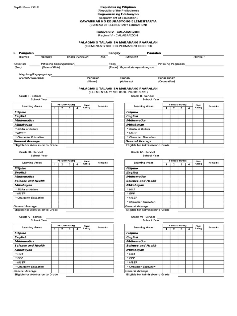 DepEd-Form-137-E blankl | Behavior Modification | Learning