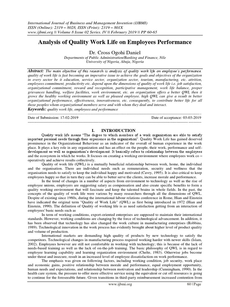 Quality Work Life Impact on Performance | PDF | Employment | Action ...