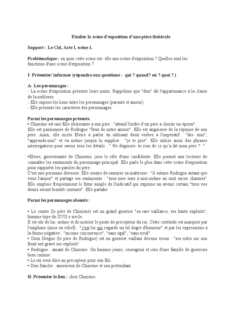 Le Cid Acte 1 Scene 5 Questions Reponses Acte I Scène 1 - Explication | PDF | Amour