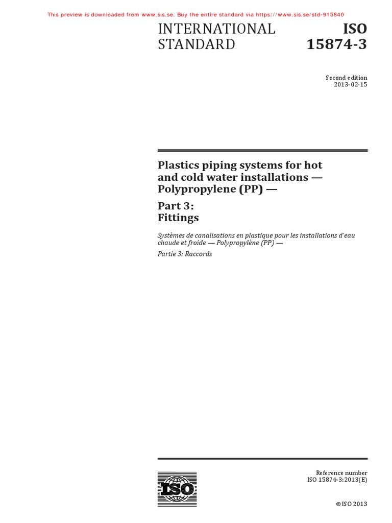 Iso 15874 3 2013 en PDF | PDF | Pipe (Fluid Conveyance) | International  Organization For Standardization