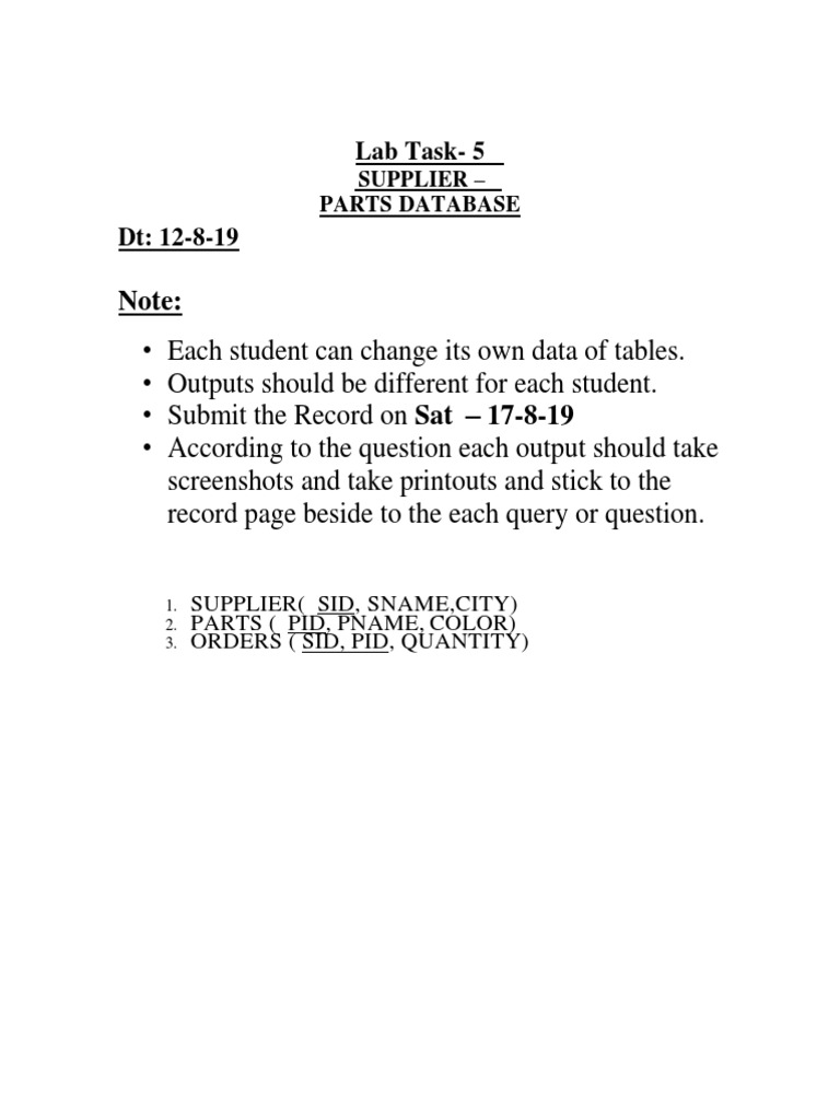Lab Task5 Supplier Parts Database PDF