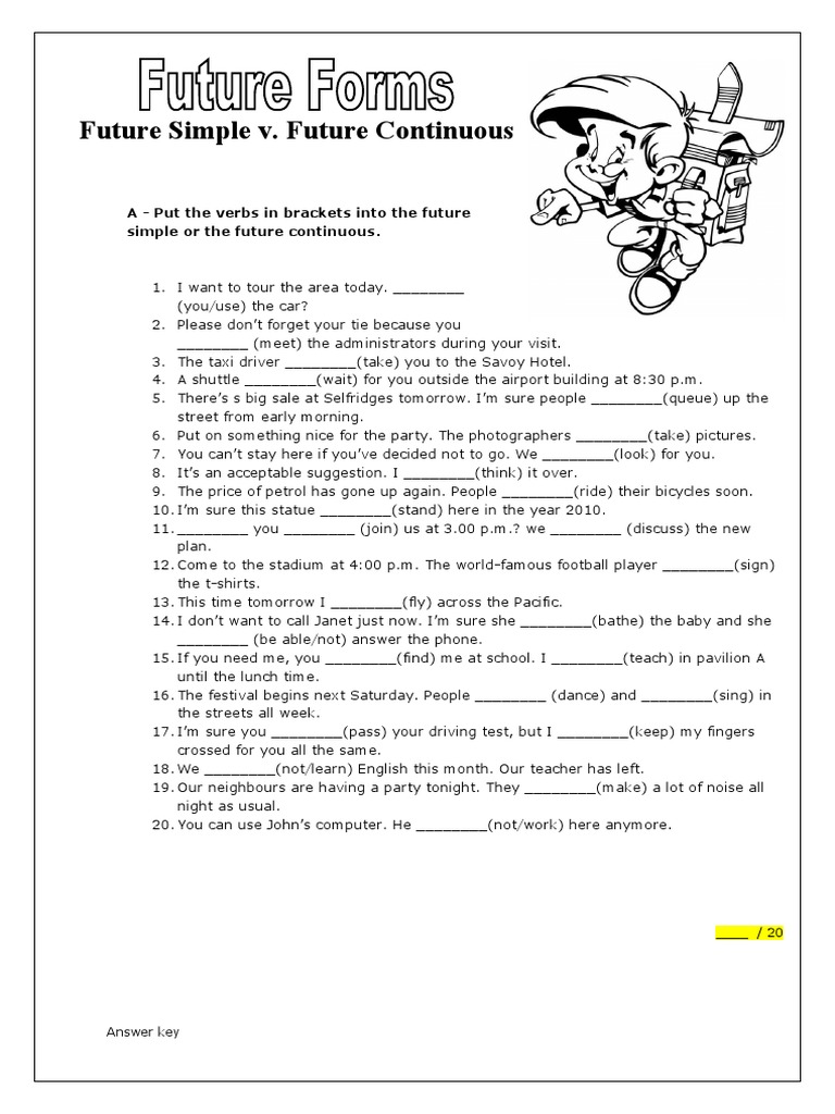 Future Simple vs Continuous Exercises | PDF | Language Arts ...