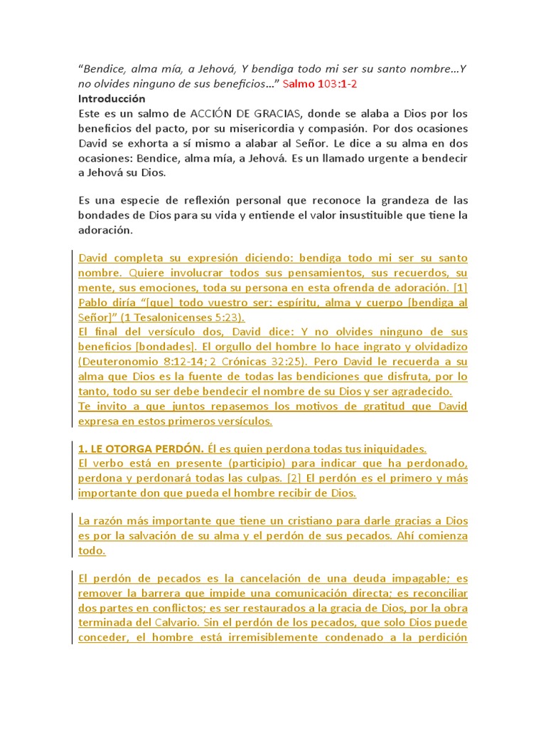 Gratitud y Beneficios de Dios en Salmo 103 | PDF | David | Pecado