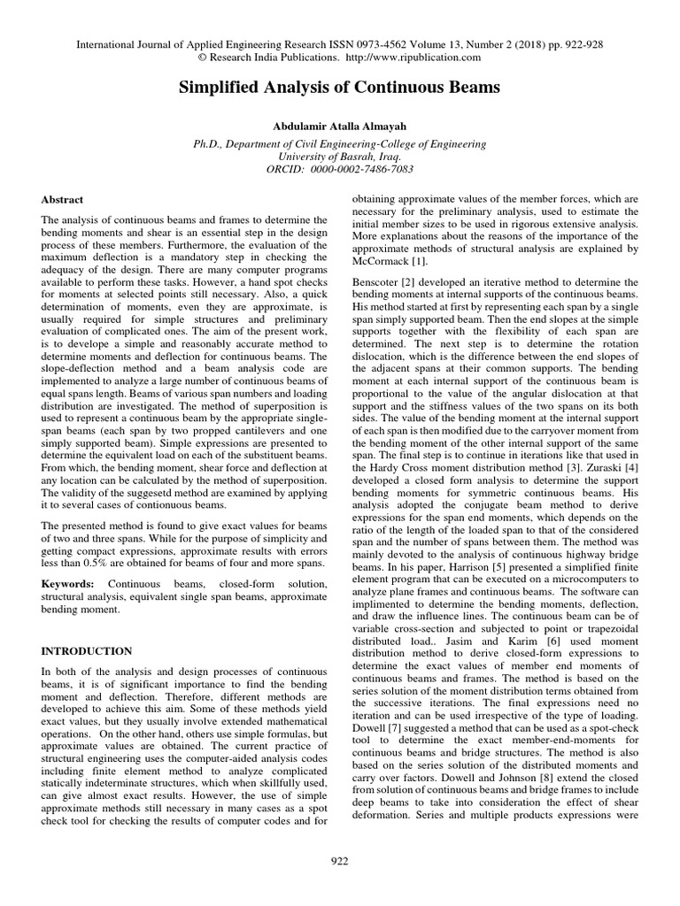 Simplified Analysis of Continuous Beams | PDF | Bending | Beam (Structure)