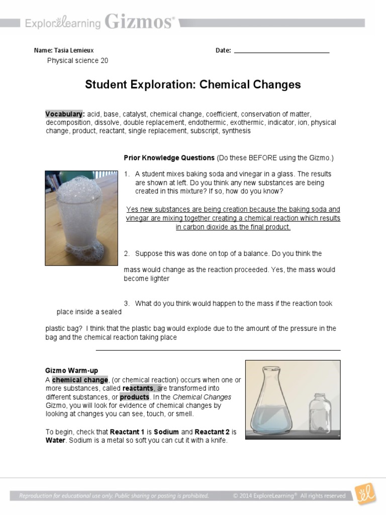 Student Exploration: Chemical Changes | PDF | Chemical Reactions ...