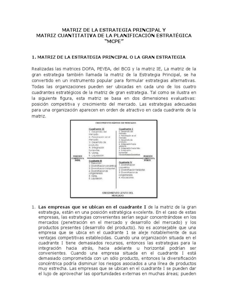 MATRIZ DE LA ESTRATEGIA PRINCIPAL y MCPE | PDF | Matriz (Matemáticas ...