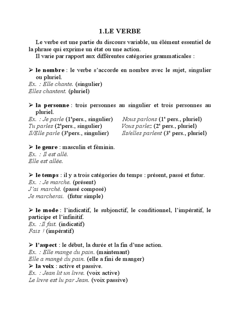Le Verbe. Generalites | PDF | Nombre grammatical | Verbe
