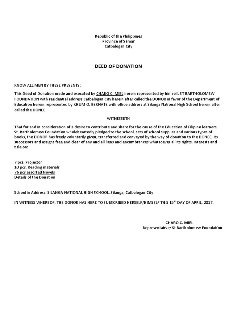 DEED OF DONATION ST Bartholomew Foundation PDF