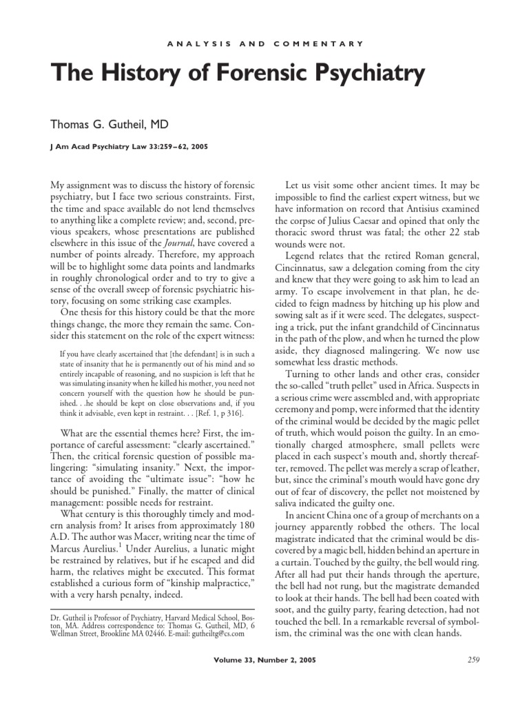 The History of Forensic Psychiatry Thomas G. Gutheil, MD PDF