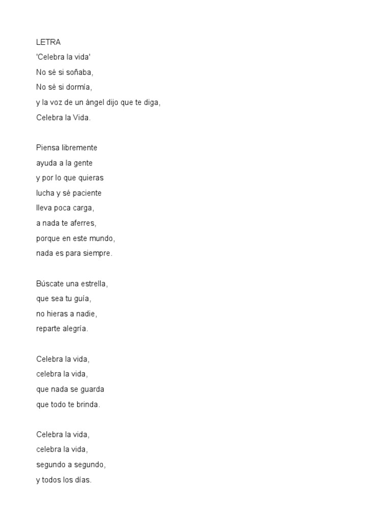 Letra Celebra La Vida Pdf
